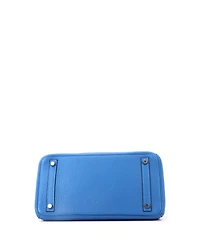 Pre-Owned Hermes Birkin 30 Handbag Blue Clemence with Palladium Hardware
