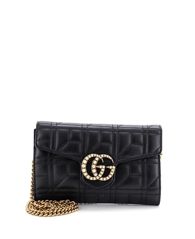 Pre-Owned Gucci Mini Pearly Gg Marmont Chain Wallet Matelasse Leather