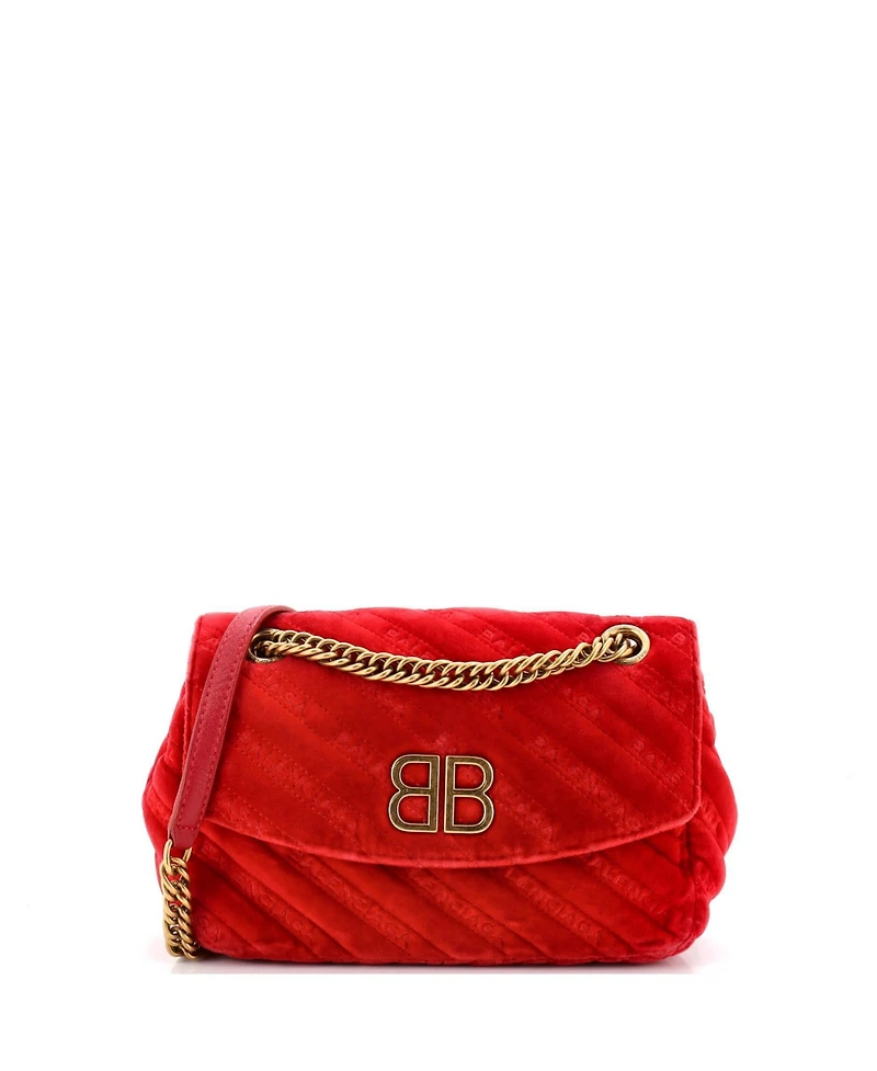 Pre-Owned Balenciaga Small Bb Chain Round Shoulder Bag Quilted Velvet