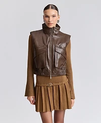 Avec Les Filles Women's Cropped Sleeveless Mock Neck Puffer Vest