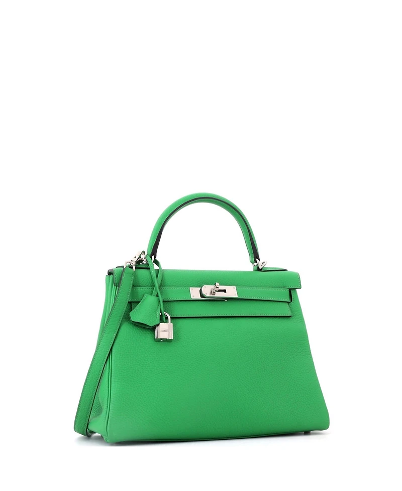 Pre-Owned Hermes Kelly 28 Handbag Green Togo with Palladium Hardware