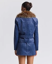 Avec Les Filles Womens Spread Collar Shrunken Coat Corduroy A Line Mini Skirt