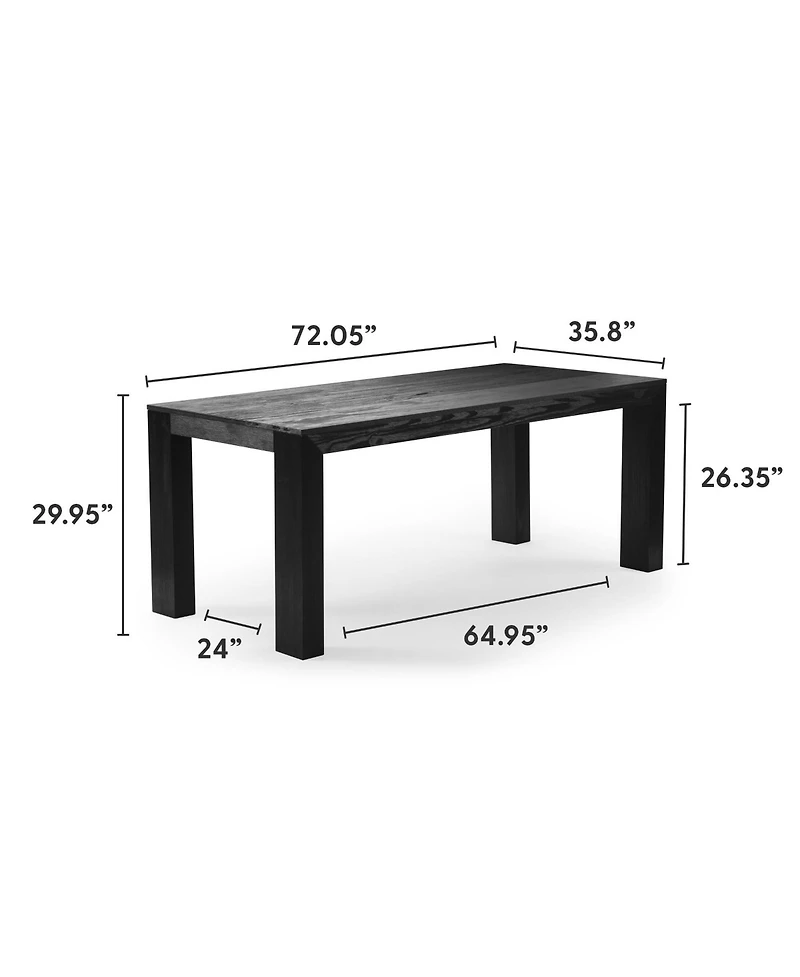Plank+Beam 72" Modern Dining Table for 6, Solid Wood Rectangular Kitchen/Dining Room, Seashell Wirebrush