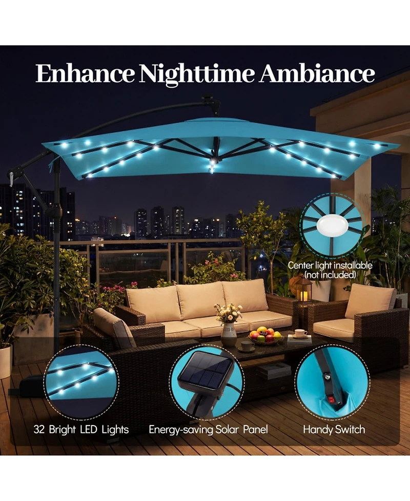 Gouun 8 x 8 Feet Square Solar Led Offset Cantilever Patio Umbrella