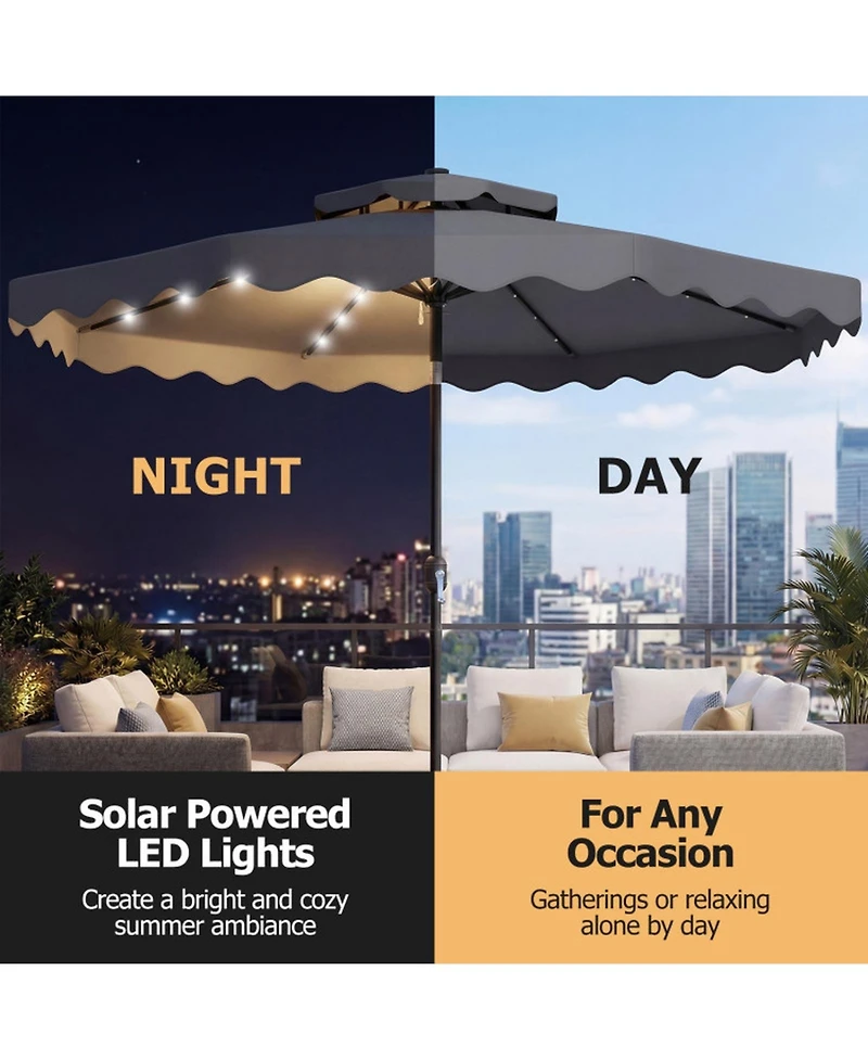 Gouun 9 Feet Solar Led Patio Umbrella with Push Button Tilt and 8 Ribs