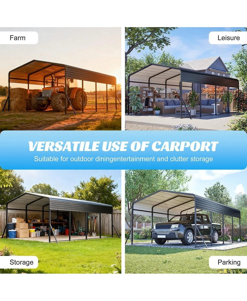 Asagikoiai 13x20 Feet Heavy-Duty Metal Carport with Reinforced Steel Roof for Car and Outdoor Storage