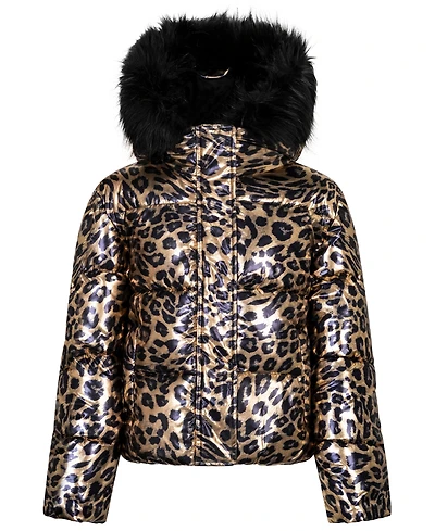 Sam Edelman Girls' 7-16 All Over Metallic Leopard Printed Hooded Jackets