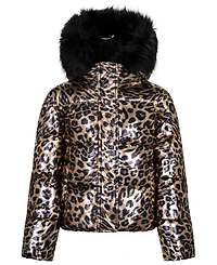 Sam Edelman Girls' 7-16 All Over Metallic Leopard Printed Hooded Jackets