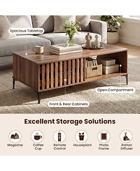 Sugift 47 in Mid-Century Farmhouse Wooden Coffee Table with Open Storage