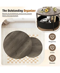 Sugift Round Coffee Table Set of 2 31.5in and 24in Circle Cocktail Tables with Fabric Storage Basket