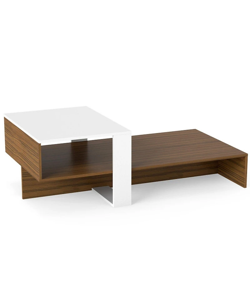 Sugift 2-Tier Modern Irregular Center Table with Open Storage Shelf