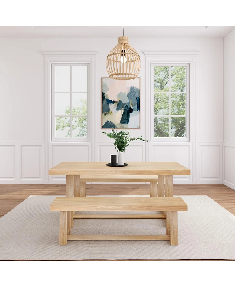 Plank+Beam Classic Solid Wood Dining Table Set with 2 Benches