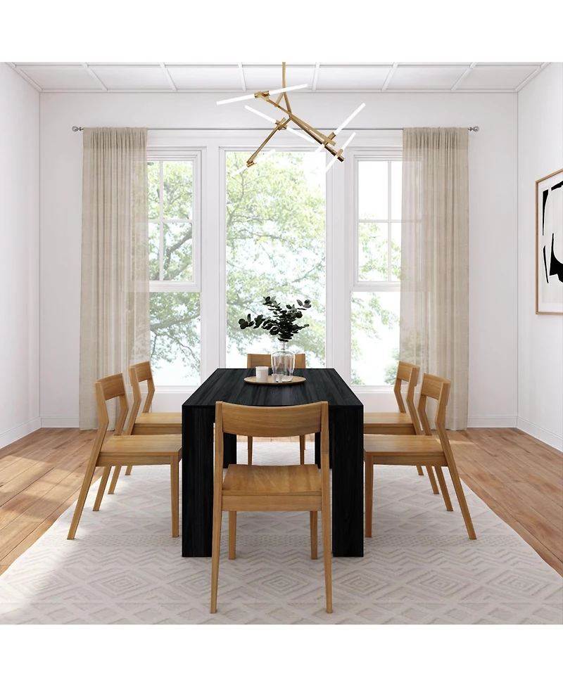 Plank+Beam 72" Modern Solid Wood Dining Table Set, Wirebrush, + 6 Chairs
