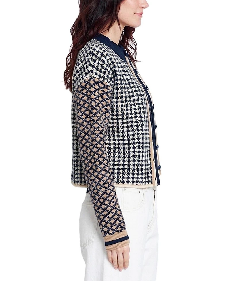Central Park West Women's Marlo Mixed Check Plaid Long-Sleeve Cardigan