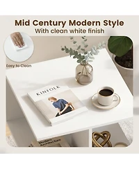 Sugift 2-Tier Mid Century Modern End Table with 2 Compartments and Metal Legs