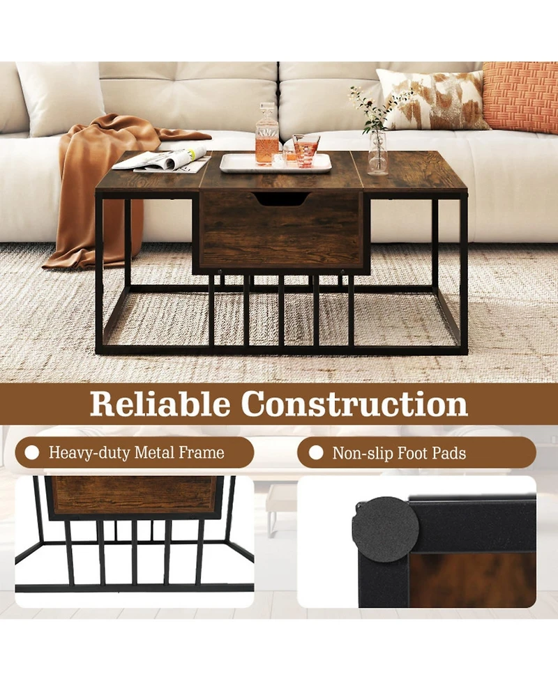 Sugift Lift Top Center Table with Hidden Storage Compartment and 23.5in Raised Workspace