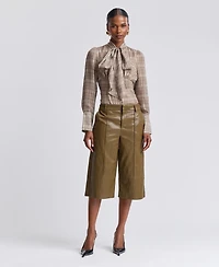 Avec Les Filles Women's Wide-Leg Low-Rise Faux Leather Shorts