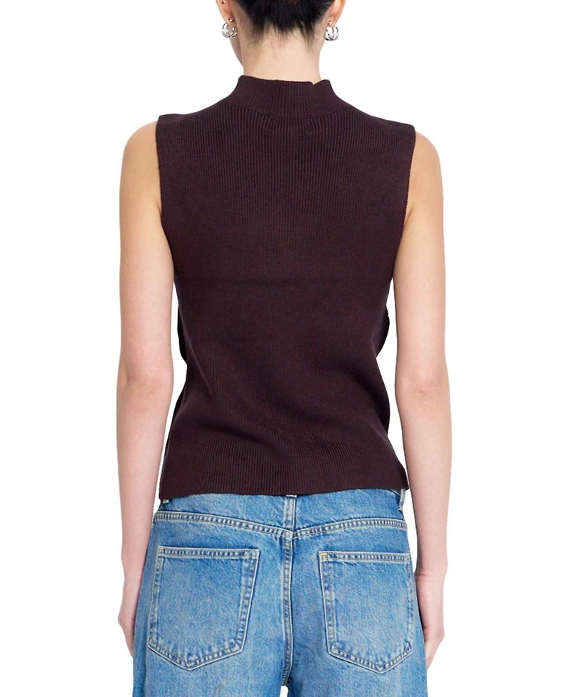 Central Park West Women's Birch Mock-Neck Ribbed Sleeveless Sweater