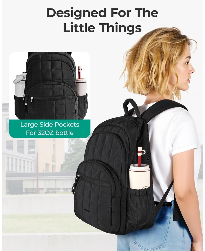 Piscifun Quilted Casual Travel Daypack Water Resistant Laptop Backpack for College Work
