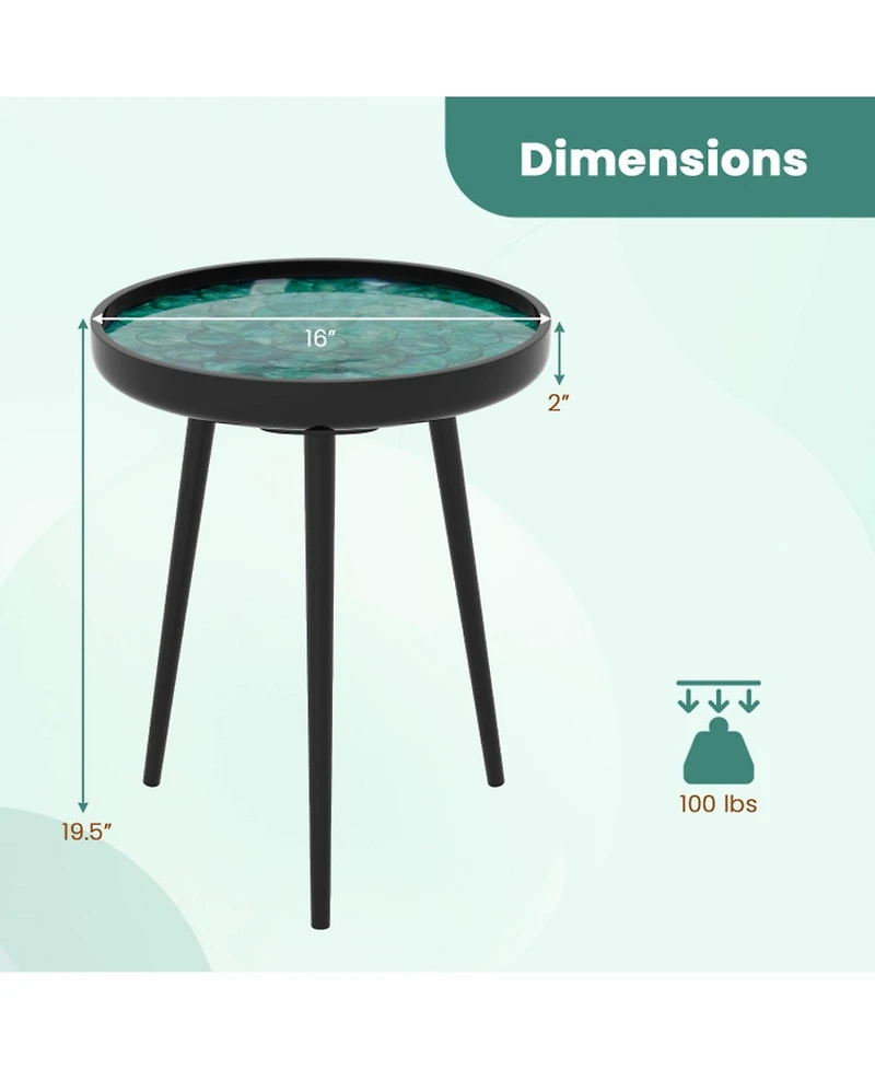 Sugift 16 in Mid-Century Modern End Table with Sea Shell Decoration and Epoxy Resin Finish