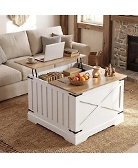Sugift Farmhouse Lift Top Table with Hidden Storage Compartment