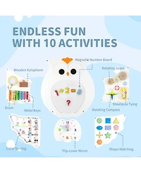 Hongge 11-in-1 Owl Busy Board Fine Motor Skills Stem Learning Activity Center, Ages 3+