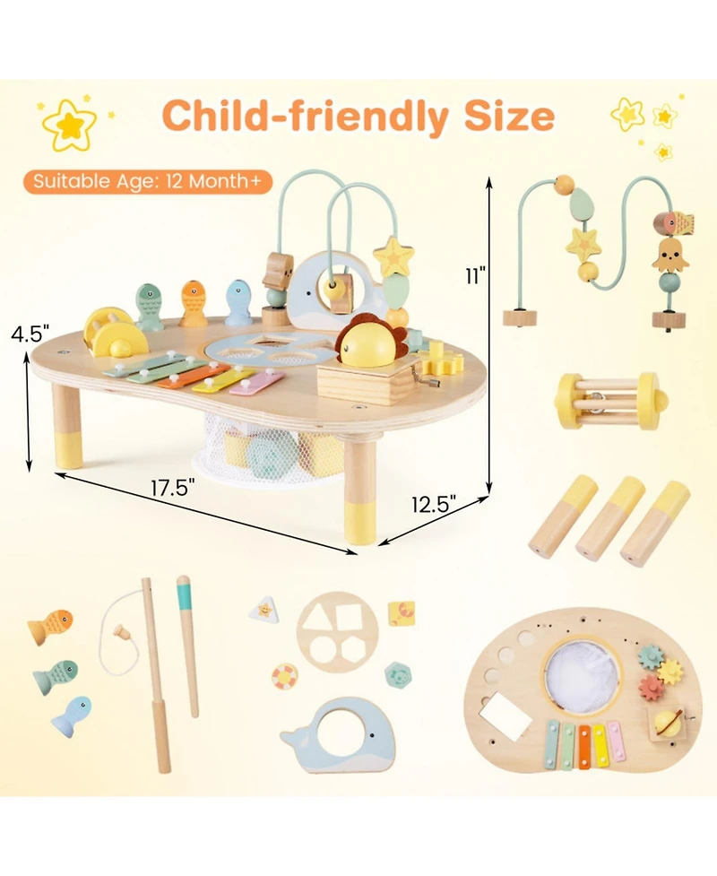 Hongge 7-in-1 Wooden Activity Table, Ages 12 Months+