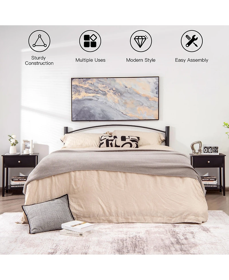 Costway Nightstand with Drawer Storage Shelf Wooden Bedside Sofa Side Table
