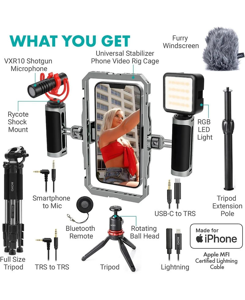 Movo iFilmer-pro Dual Grip Smartphone Rig with VXR10 Shotgun Microphone for iPhone and Android