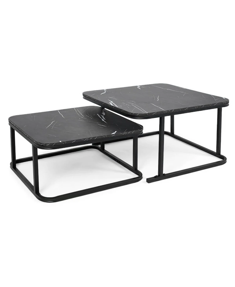 Sugift Set of 2 Nesting Coffee Tables with Faux Marble Top and Metal Frame