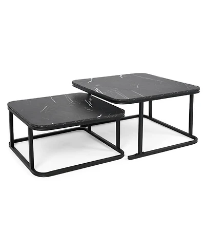 Sugift Set of 2 Nesting Coffee Tables with Faux Marble Top and Metal Frame
