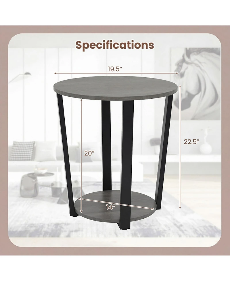 Sugift 2-Tier Round End Table with Storage Shelf and Metal Frame