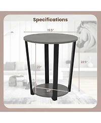 Sugift 2-Tier Round End Table with Storage Shelf and Metal Frame