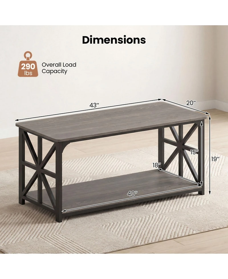 Sugift 2-Tier Center Table with Storage Shelf and X Frame