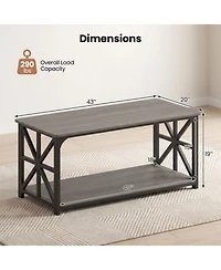 Sugift 2-Tier Center Table with Storage Shelf and X Frame