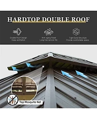 Asagikoiai 10x12 Ft Outdoor Hardtop Gazebo, Wood-Looking Metal Patio Canopy with Double Roof