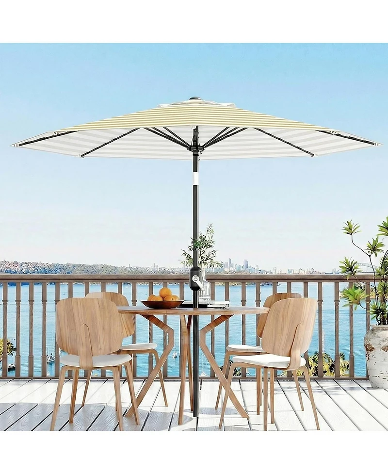 homfan 9 ft Patio Umbrella, Outdoor Market Umbrella with Push Button Tilt and Crank, 8-Rib Iron Frame