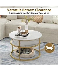 Sugift 31.5 in Round Lift Top Coffee Table with Hidden Compartment and Side Shelves