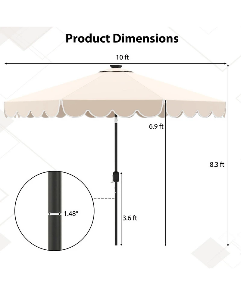 Gouun 10 Ft Solar Patio Umbrella with 24 Led Lights and Vented Top