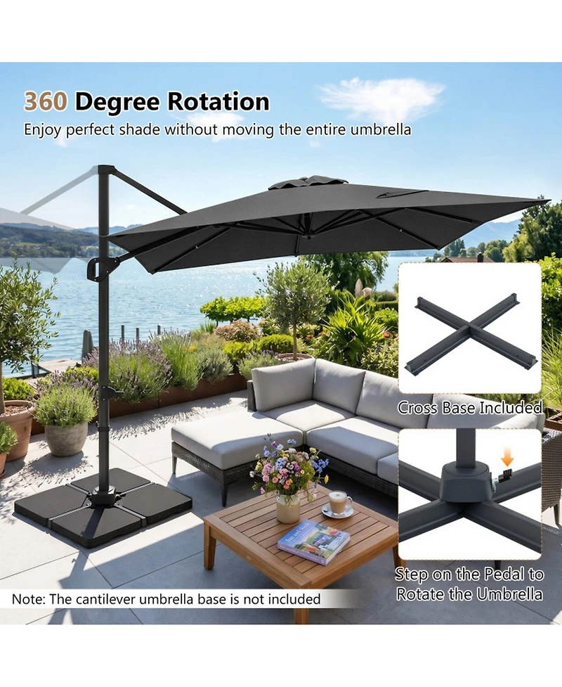 Gouun Cantilever Patio Umbrella with 360 Rotation and Six-Tier Tilt