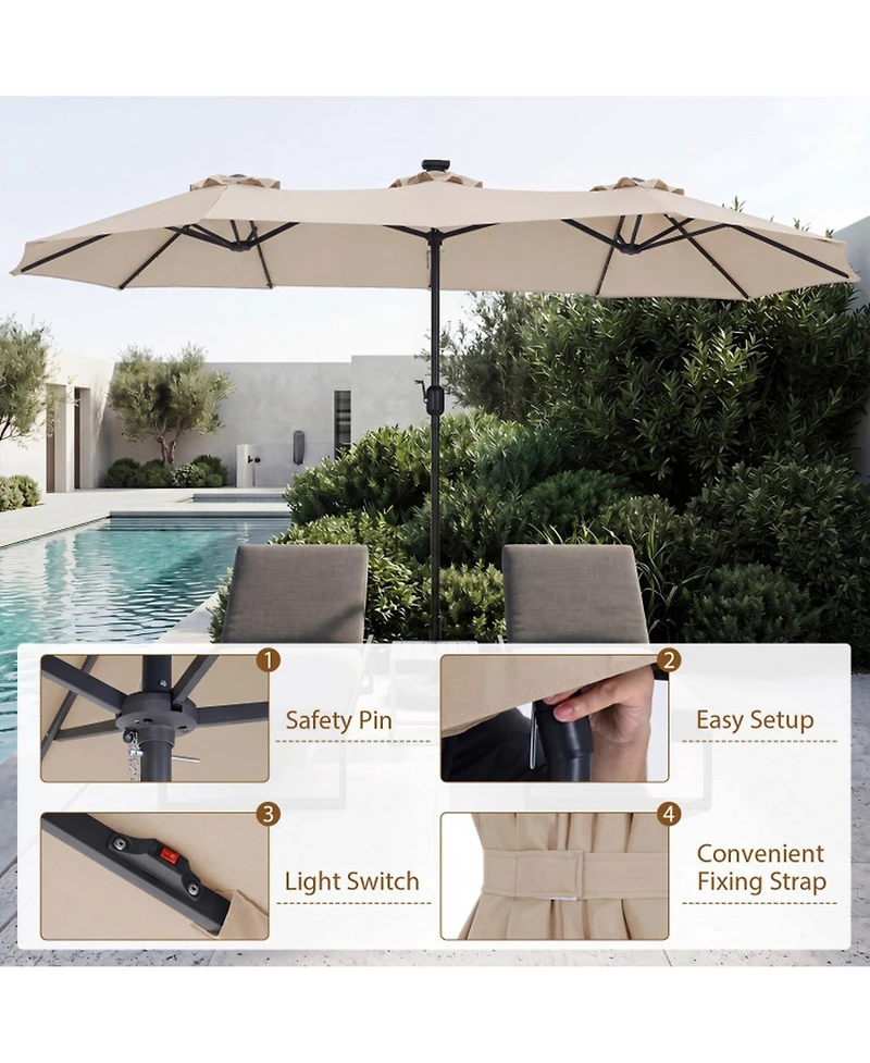 Gouun 13 Feet Double-Sided Rectangular Market Umbrella with 36 Led Lights