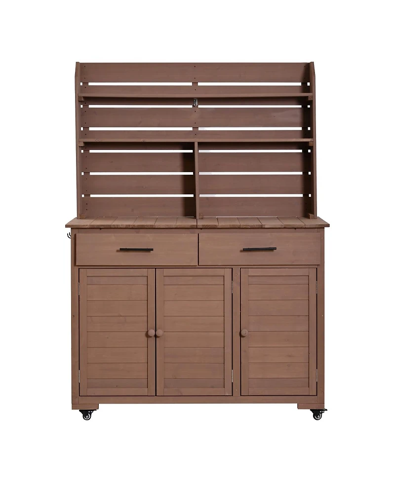 Streamdale Furniture Large Wooden Garden Potting Bench With Storage And Lockable Wheels