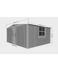 Mondawe 14 x 12 Feet Outdoor Metal Storage Shed with Firewood Storage, Apex Roof Garden Tool Shed