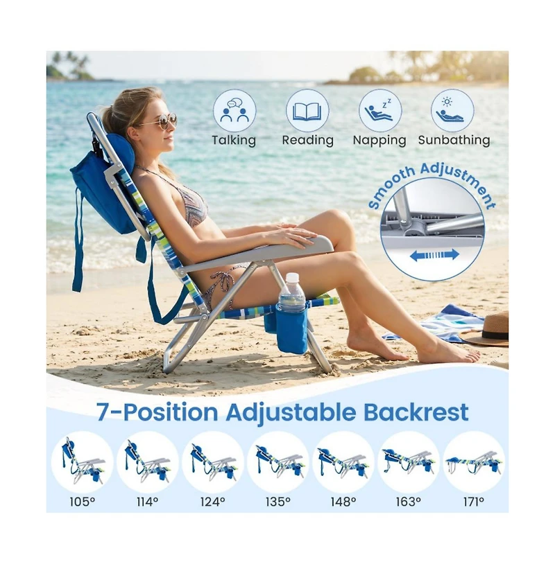 Hongge 2-Pack Folding Beach Chair with 7-Position Backrest