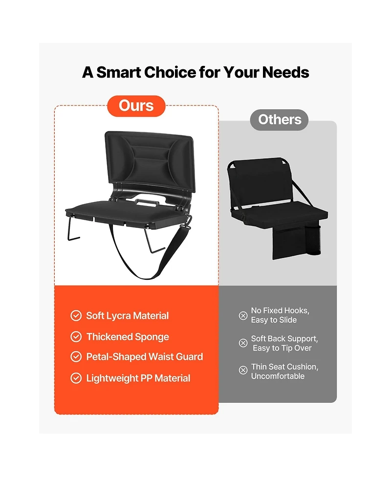 Hongge Lightweight Padded Folding Bleacher Seat with Shoulder Strap