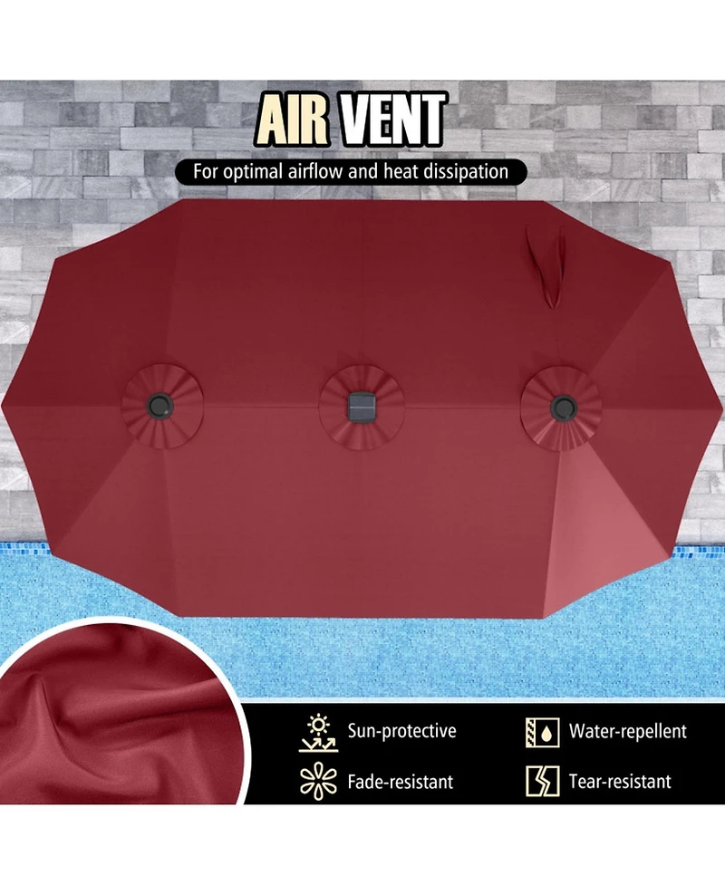 Gouun 15.5 ft Extra-Large Double-Sided Patio Umbrella with 144 Solar Led Lights and Crank