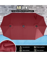 Gouun 15.5 ft Extra-Large Double-Sided Patio Umbrella with 144 Solar Led Lights and Crank