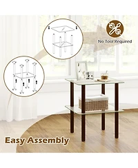 Sugift 2-Tier Square End Table with Shelf and Tempered Glass Top