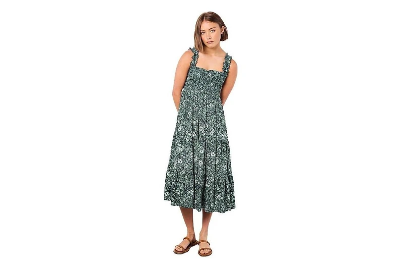 Apricot Women's Viscose Floral-Print Square Neck Tiered Midi Dress