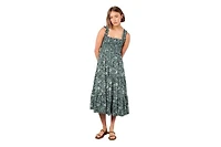 Apricot Women's Viscose Floral-Print Square Neck Tiered Midi Dress
